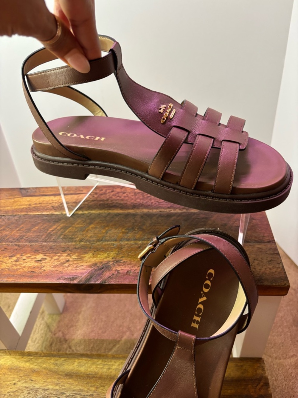 Coach Franny Dark Saddle Leather Fisherman Sandals, Size 10 - Picture 10 of 11